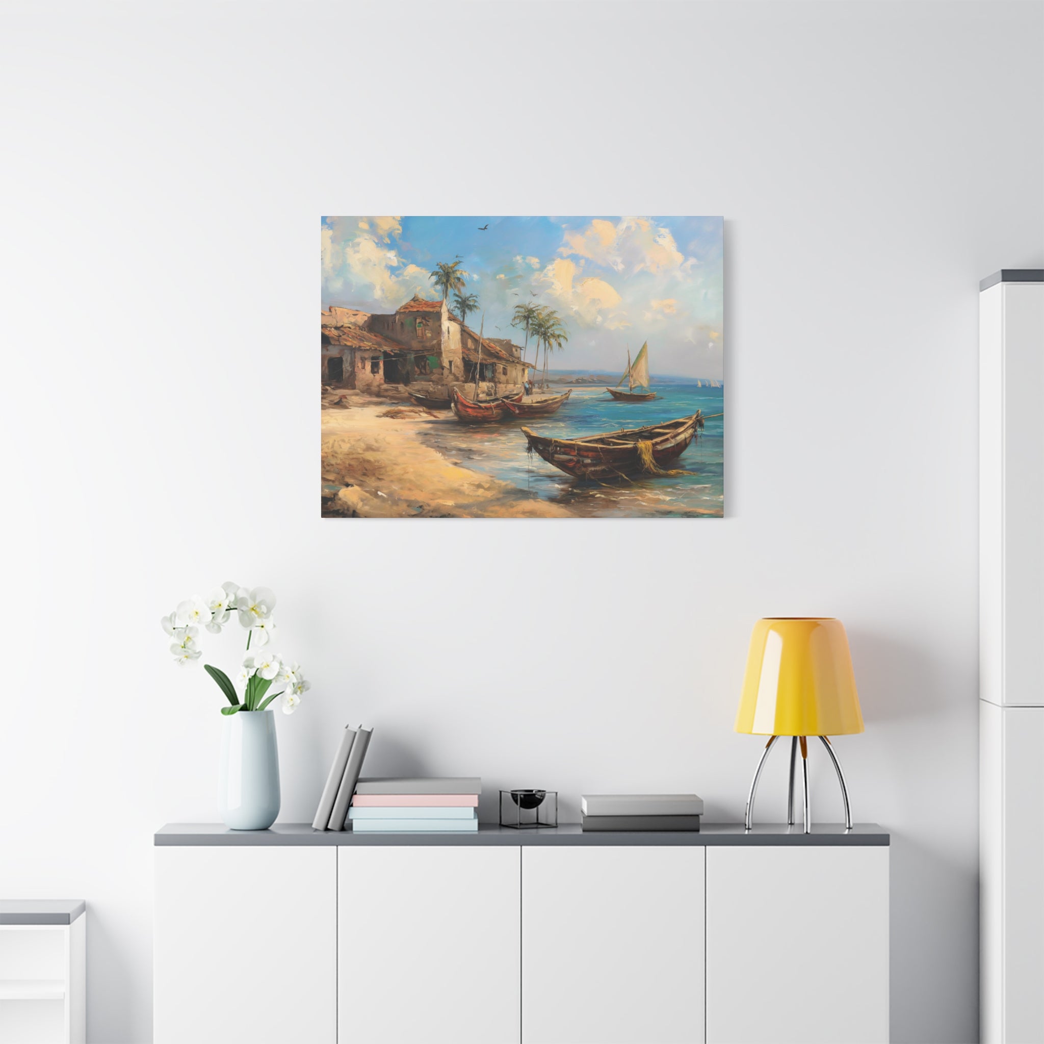 Coastal Fishing Boats Matte Canvas Print