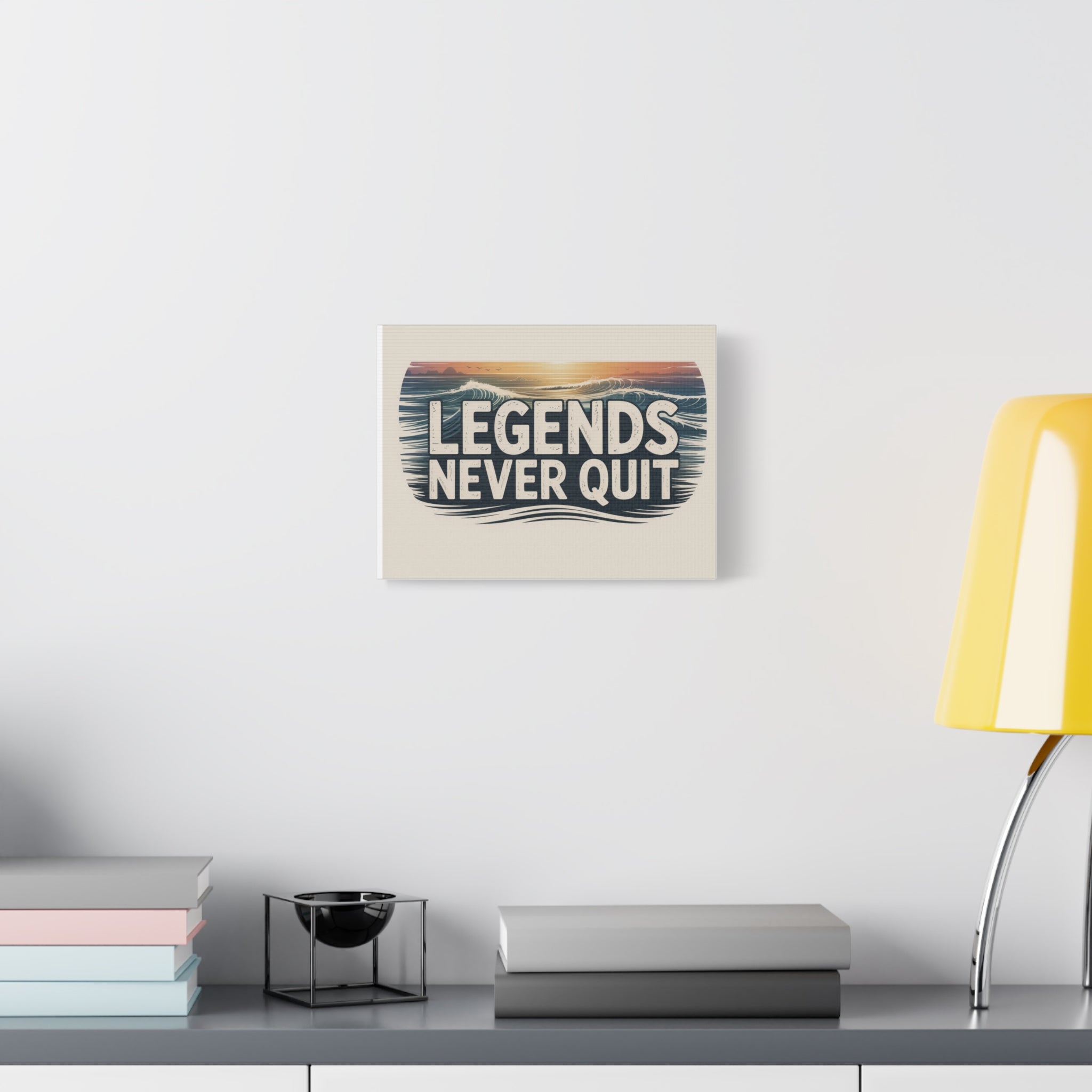 Legends Never Quit Matte Canvas Wall Art — Motivational Surf-Inspired Quote Print