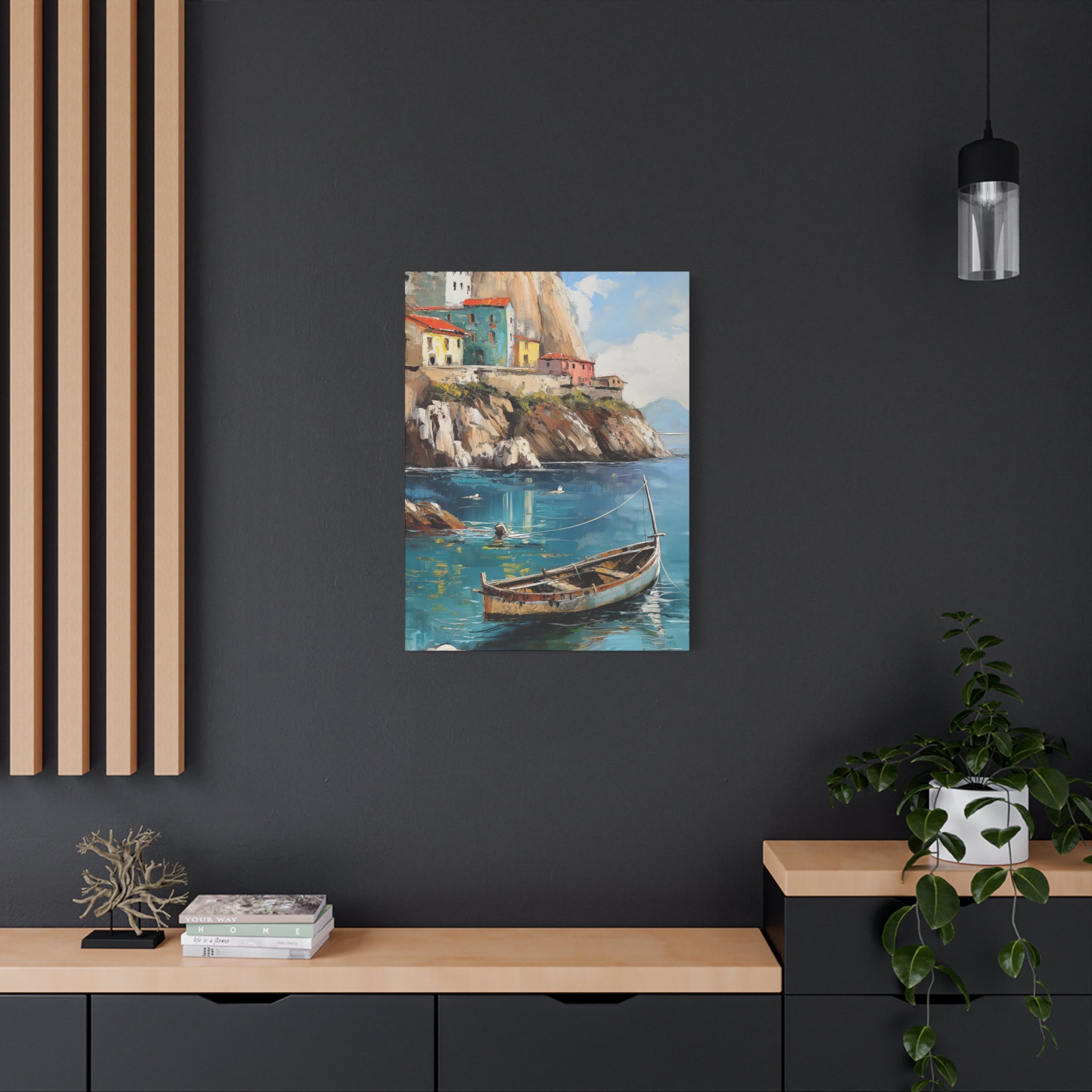 Coastal Harbor Boat Matte Canvas Print