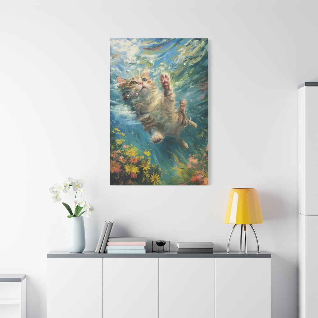 Playful Kitten Underwater Matte Canvas Wall Art