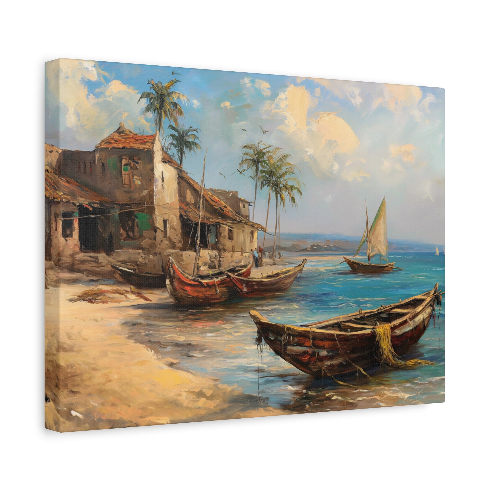 Coastal Fishing Boats Matte Canvas Print
