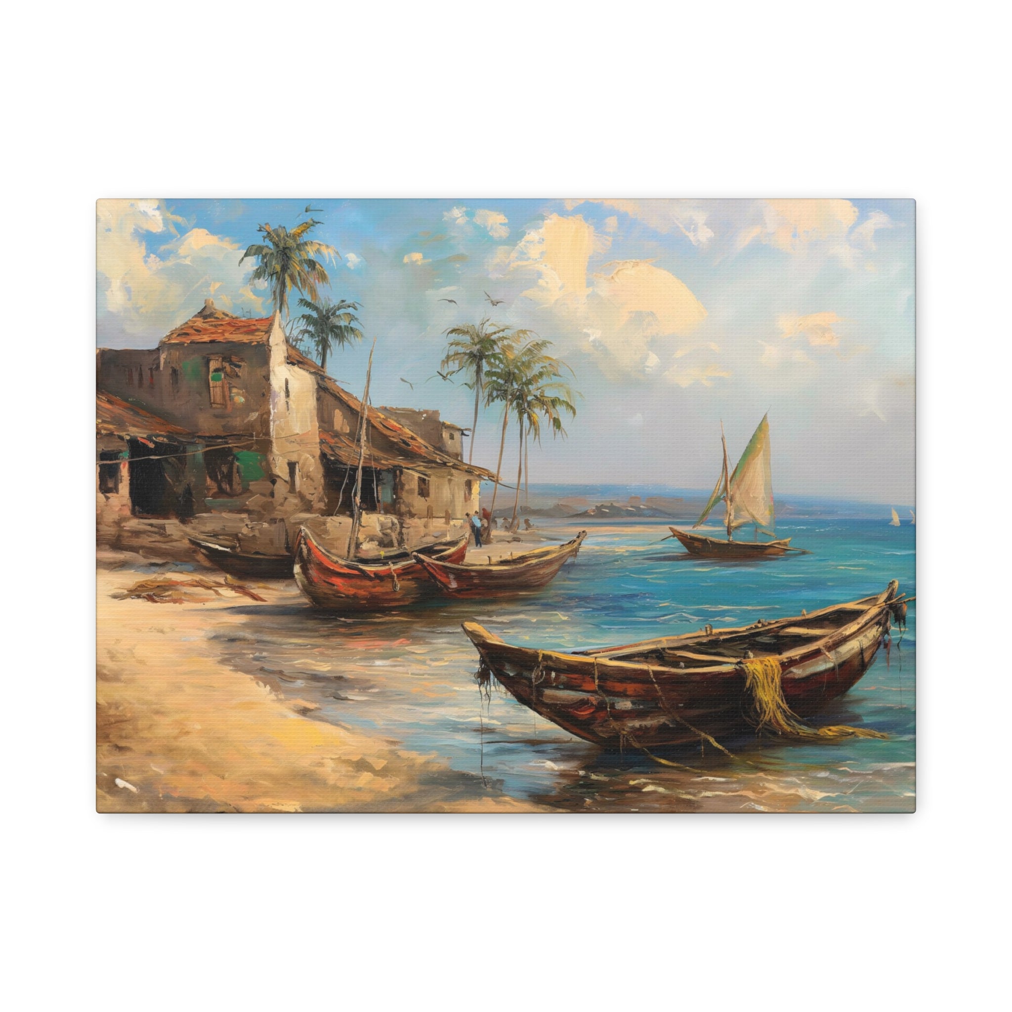 Coastal Fishing Boats Matte Canvas Print