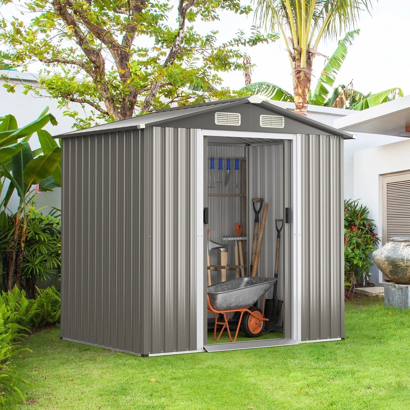6 X 4 Feet Outdoor Metal Storage Shed with Ventilation Sliding Doors