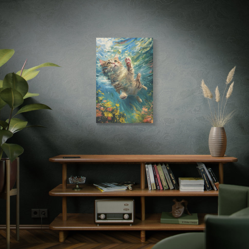 Playful Kitten Underwater Matte Canvas Wall Art