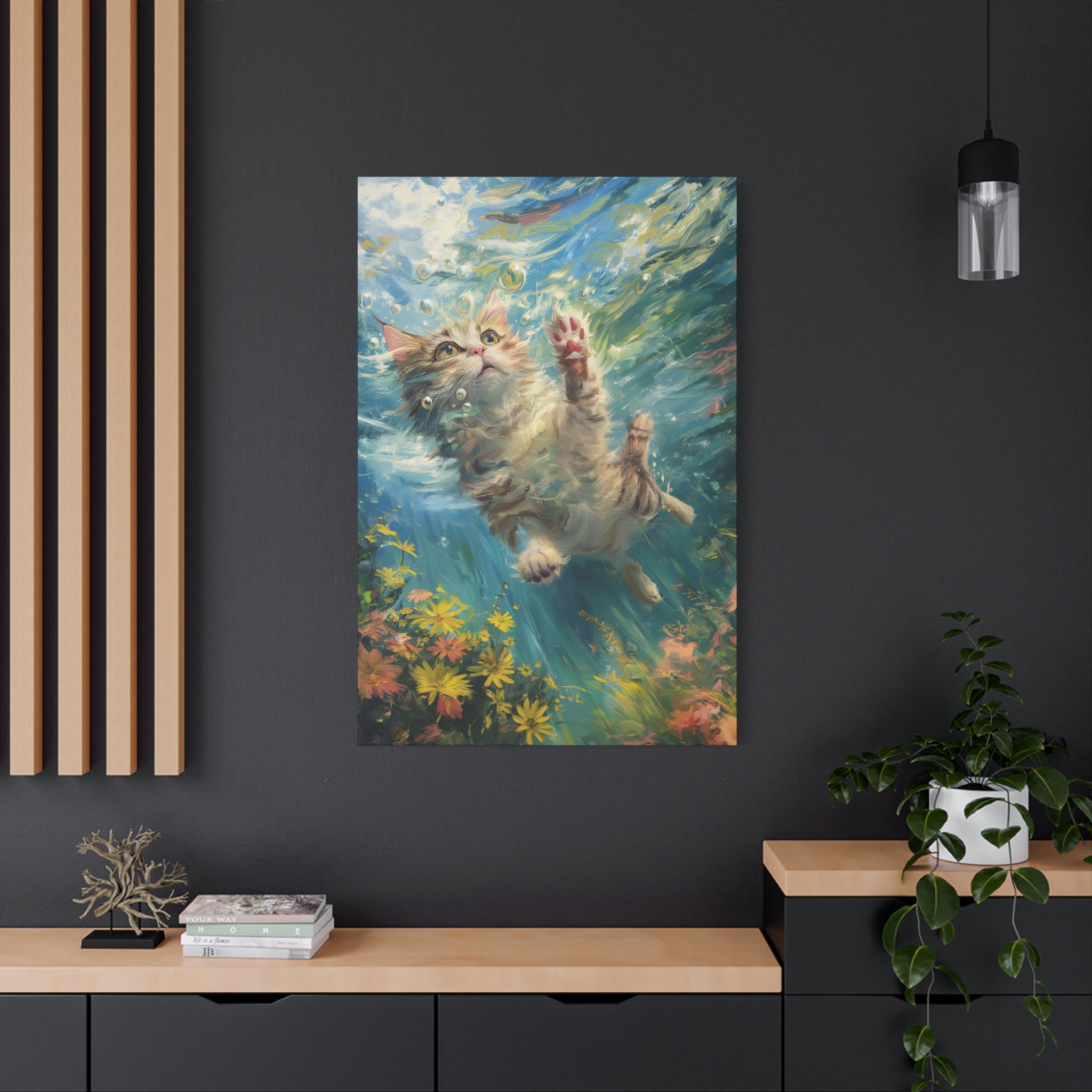 Playful Kitten Underwater Matte Canvas Wall Art