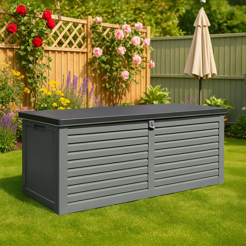 143Cm W 390L Water Resistant Plastic Lockable Deck Box in Grey