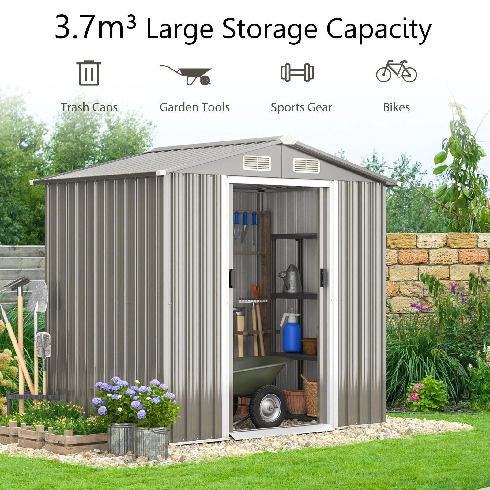 6 X 4 Feet Outdoor Metal Storage Shed with Ventilation Sliding Doors