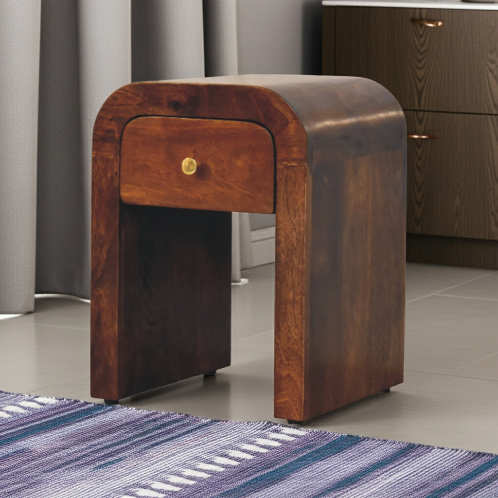 Mini Darcy Chestnut Nightstand with Curved Edges