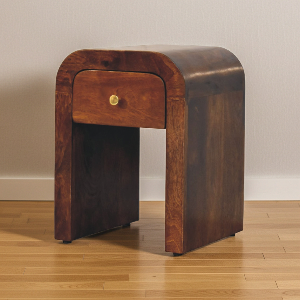 Mini Darcy Chestnut Nightstand with Curved Edges
