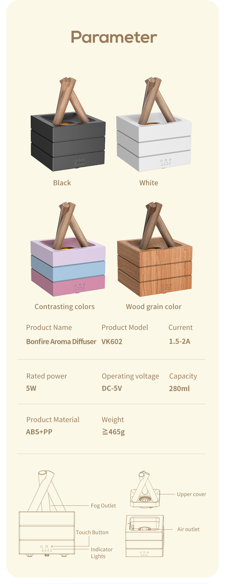 Flame Effect Aromatherapy Humidifier Aroma Diffuser Desktop Usb Plug-in Heavy Fog Humidifier USB Desktop Diffuser With Large Mist Essential Oil Compatible 7-Color LED Light