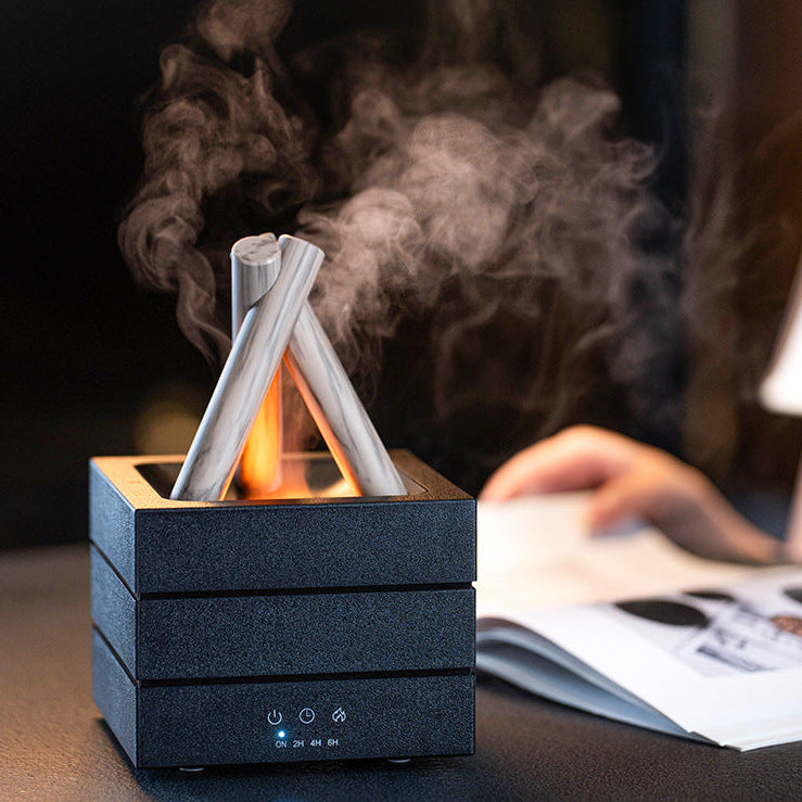 Flame Effect Aromatherapy Humidifier Aroma Diffuser Desktop Usb Plug-in Heavy Fog Humidifier USB Desktop Diffuser With Large Mist Essential Oil Compatible 7-Color LED Light