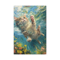 Playful Kitten Underwater Matte Canvas Wall Art