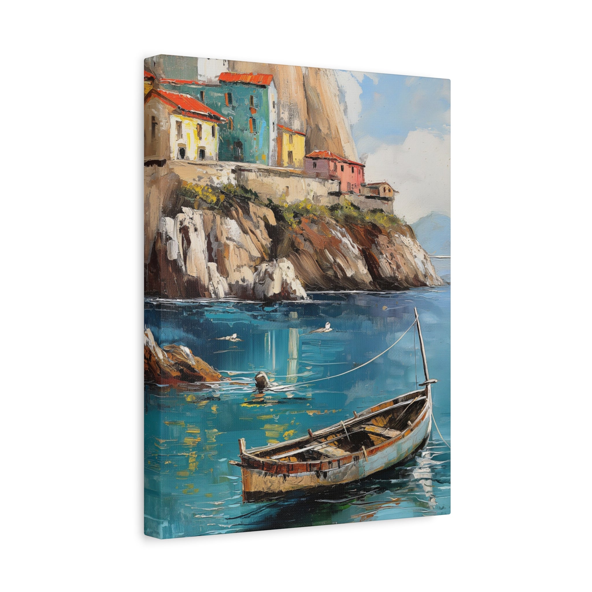 Coastal Harbor Boat Matte Canvas Print