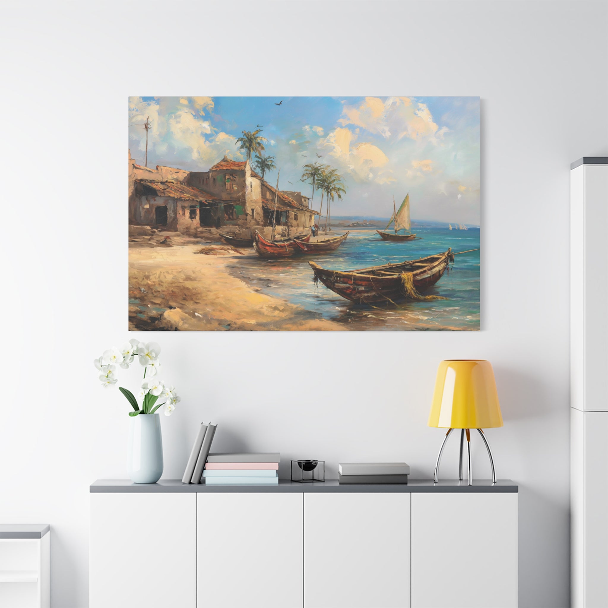 Coastal Fishing Boats Matte Canvas Print