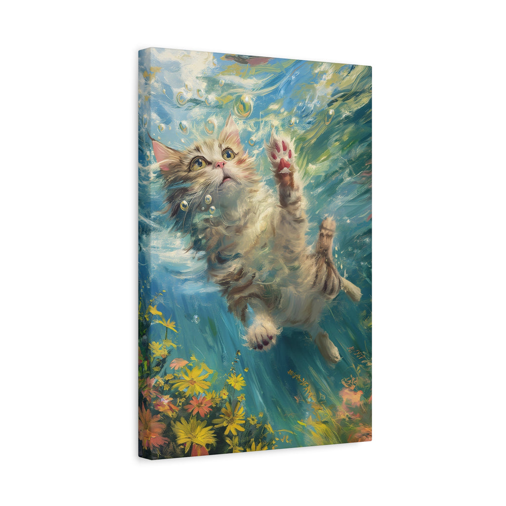 Playful Kitten Underwater Matte Canvas Wall Art
