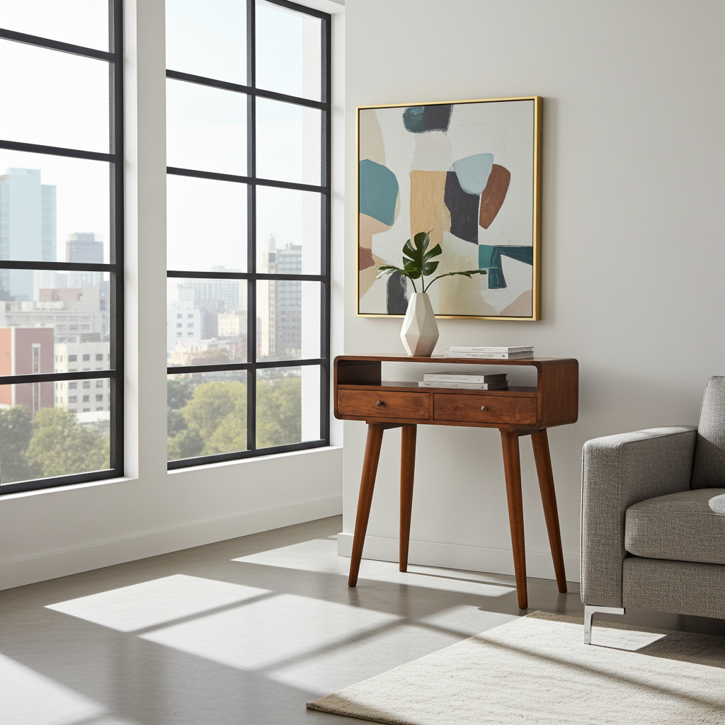 Curved Chestnut Console Table