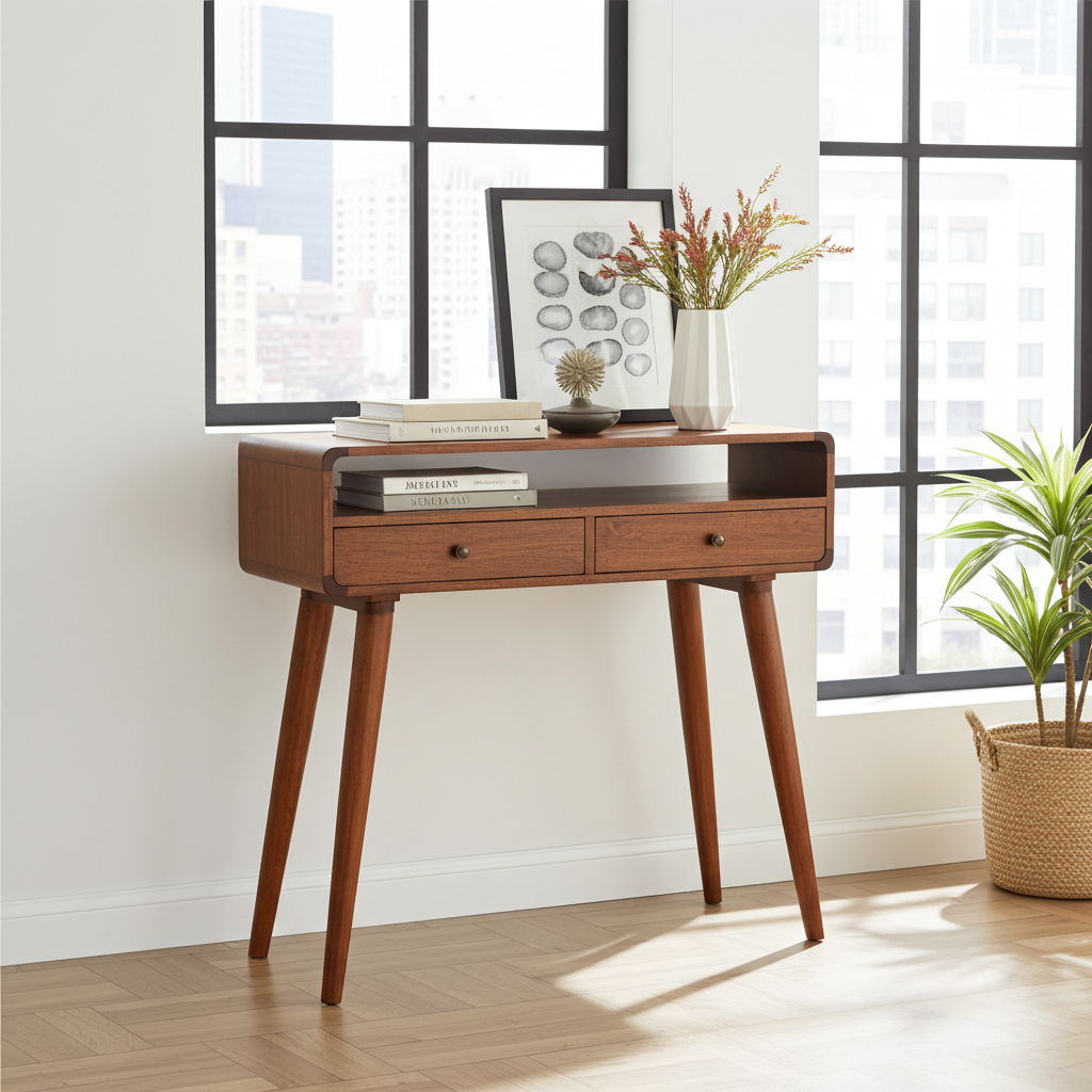 Curved Chestnut Console Table