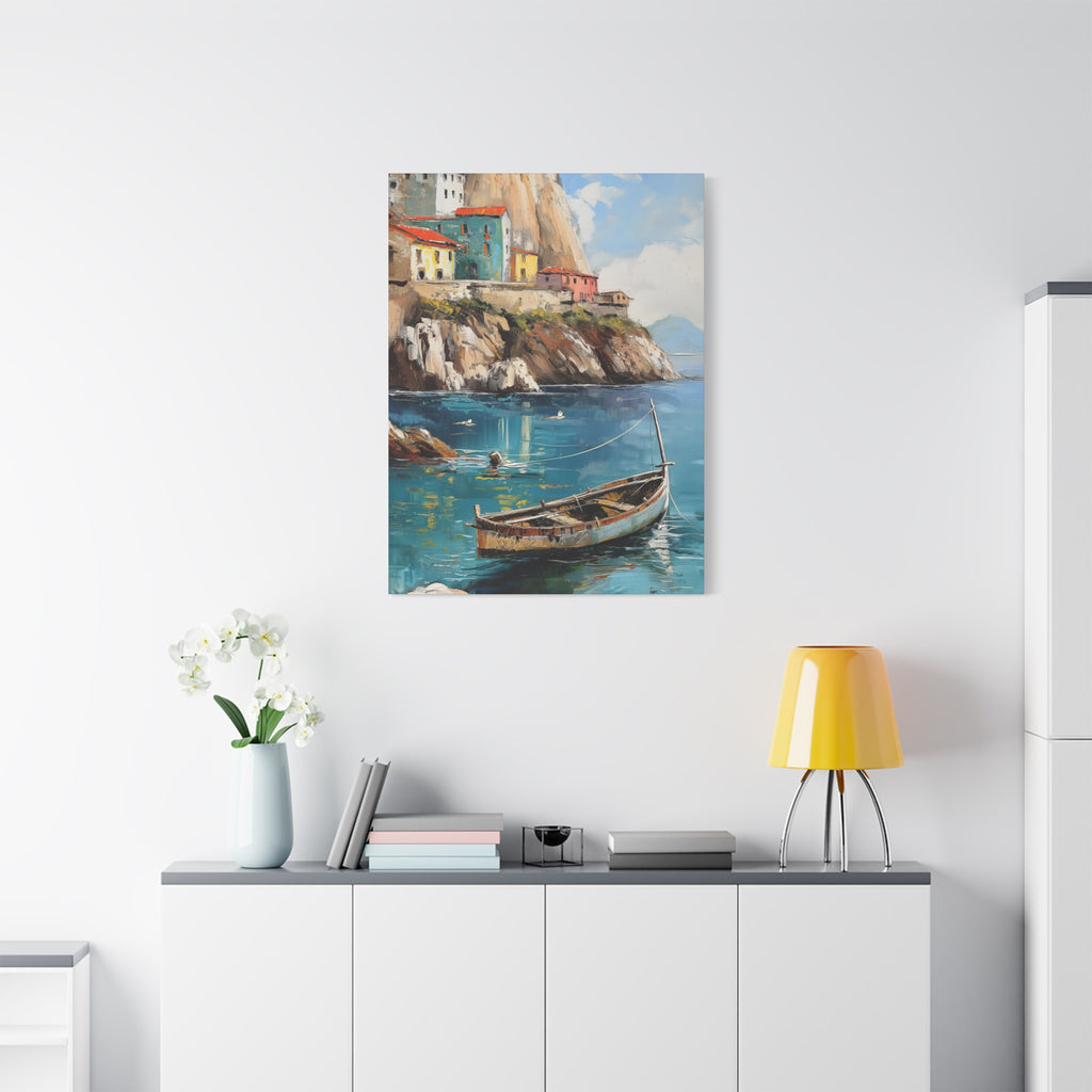 Coastal Harbor Boat Matte Canvas Print