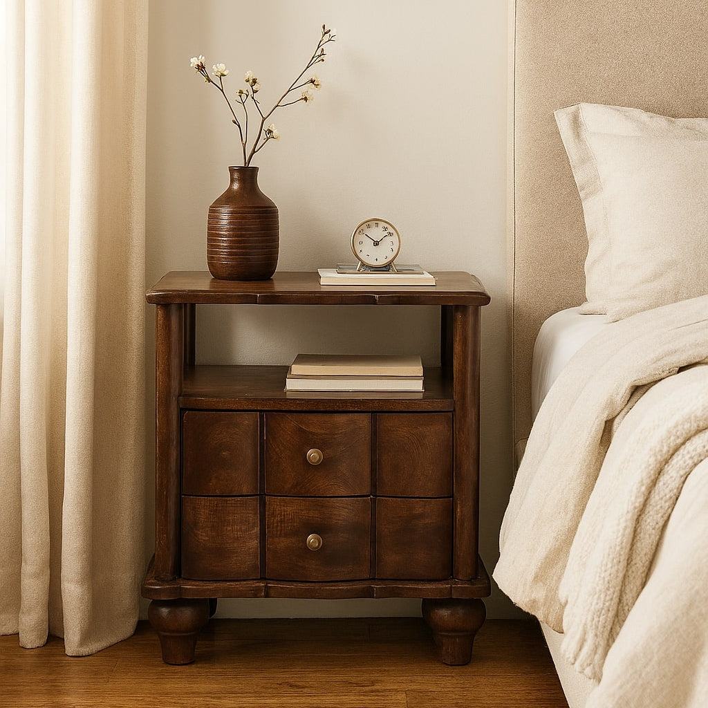 2-Drawer Bedside with Open Shelf