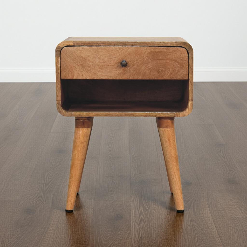 Curved Oak-ish Open Bedside