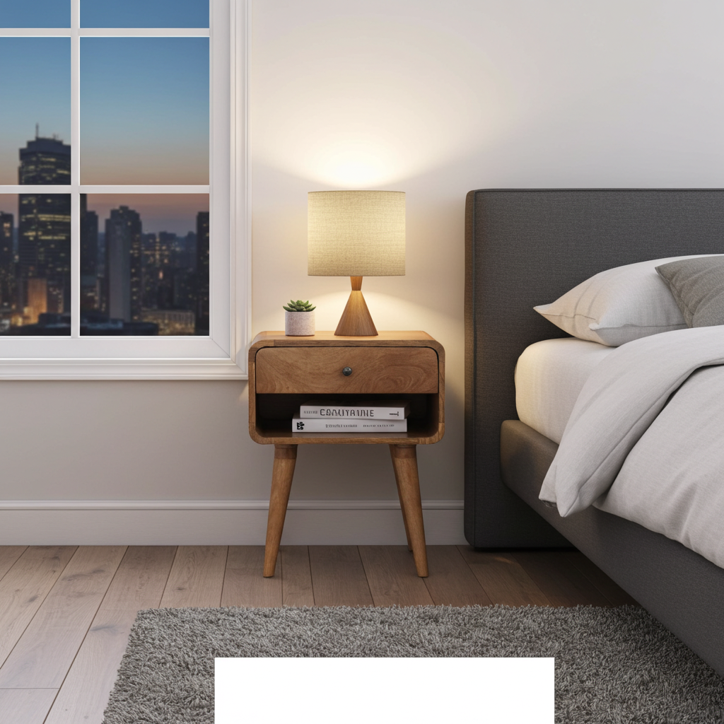 Curved Oak-ish Open Bedside