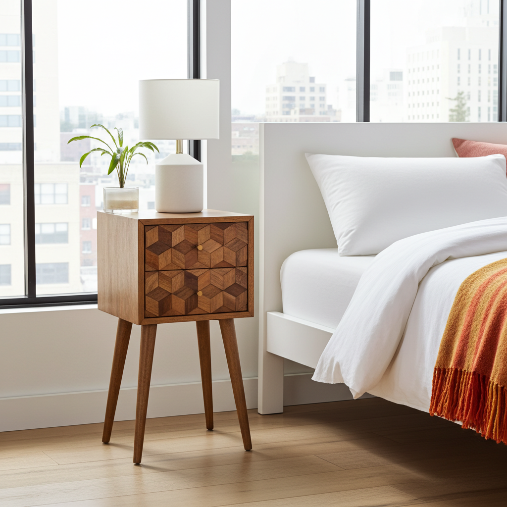 Mini Cube Carved 2 Drawer Bedside
