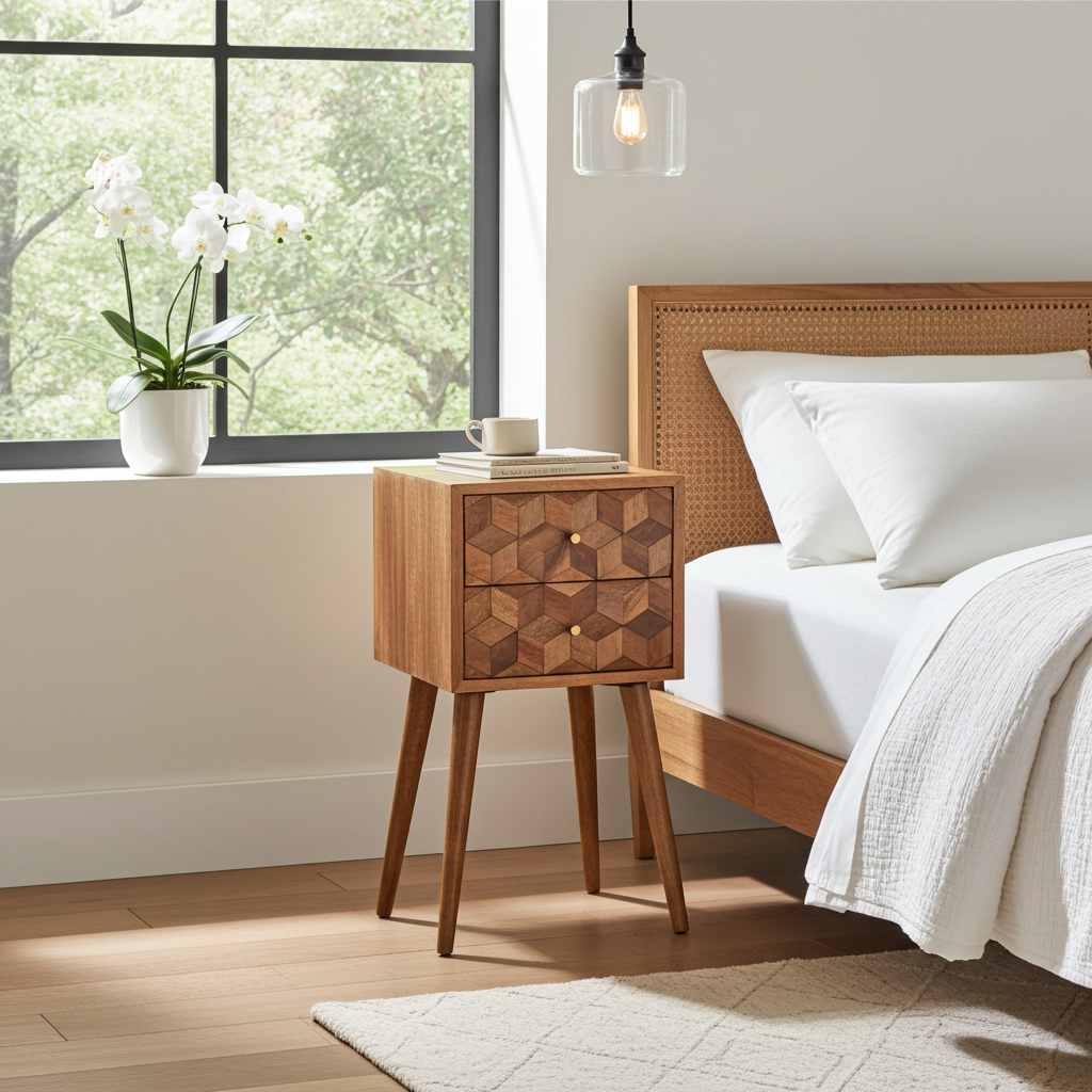 Mini Cube Carved 2 Drawer Bedside