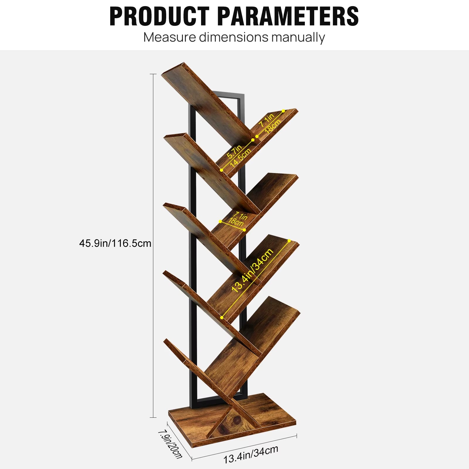 9-Tier Tree Bookshelf,Floor Standing Bookcase,Tree Shaped Book Shelves,Display Storage Shelving Units Storage Rack