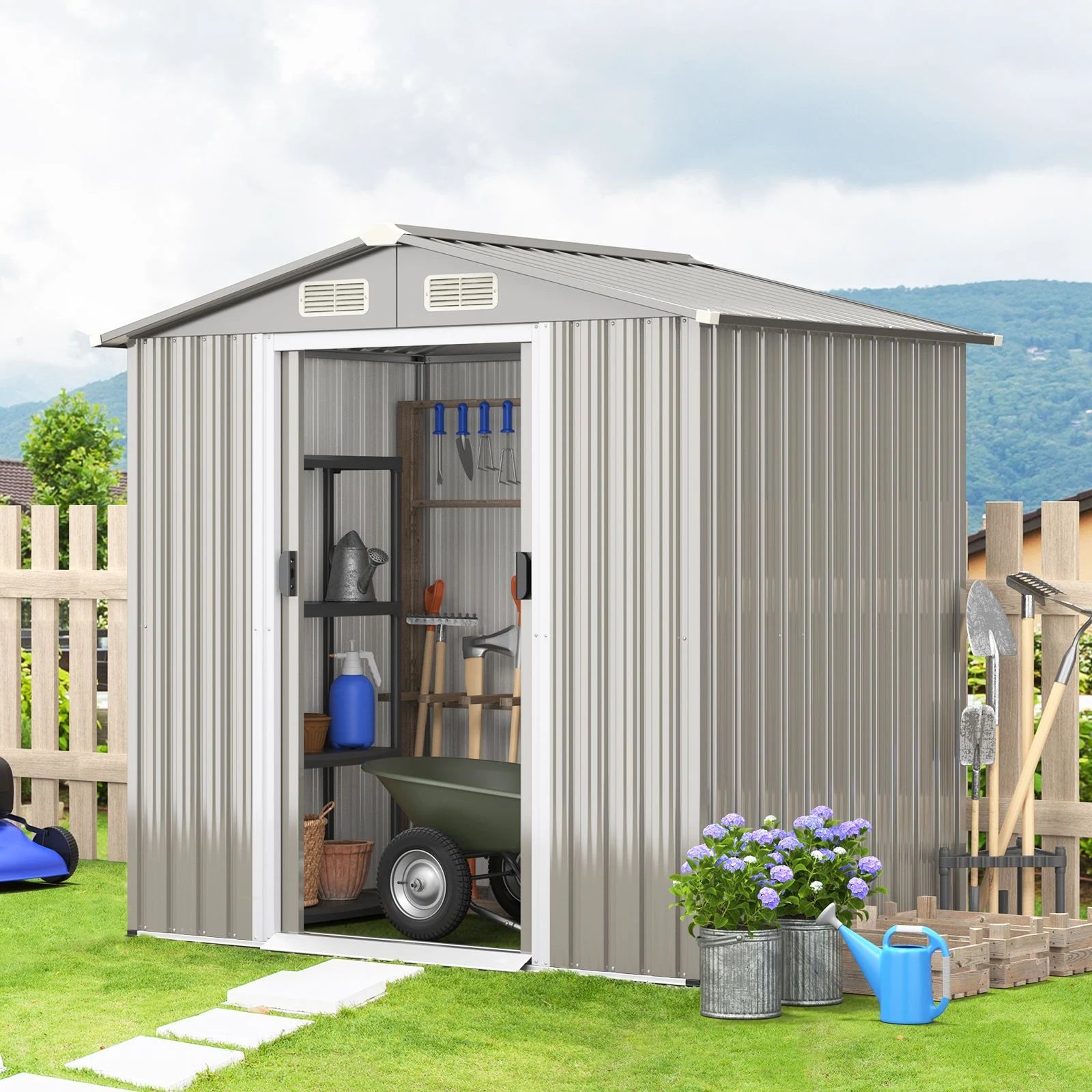 6 X 4 Feet Outdoor Metal Storage Shed with Ventilation Sliding Doors