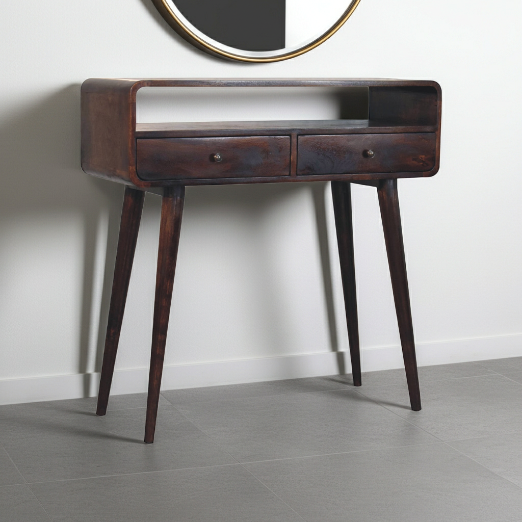 Curved Light Walnut Console Table
