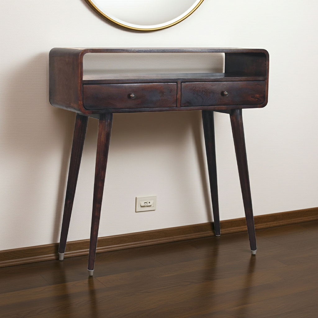 Curved Light Walnut Console Table