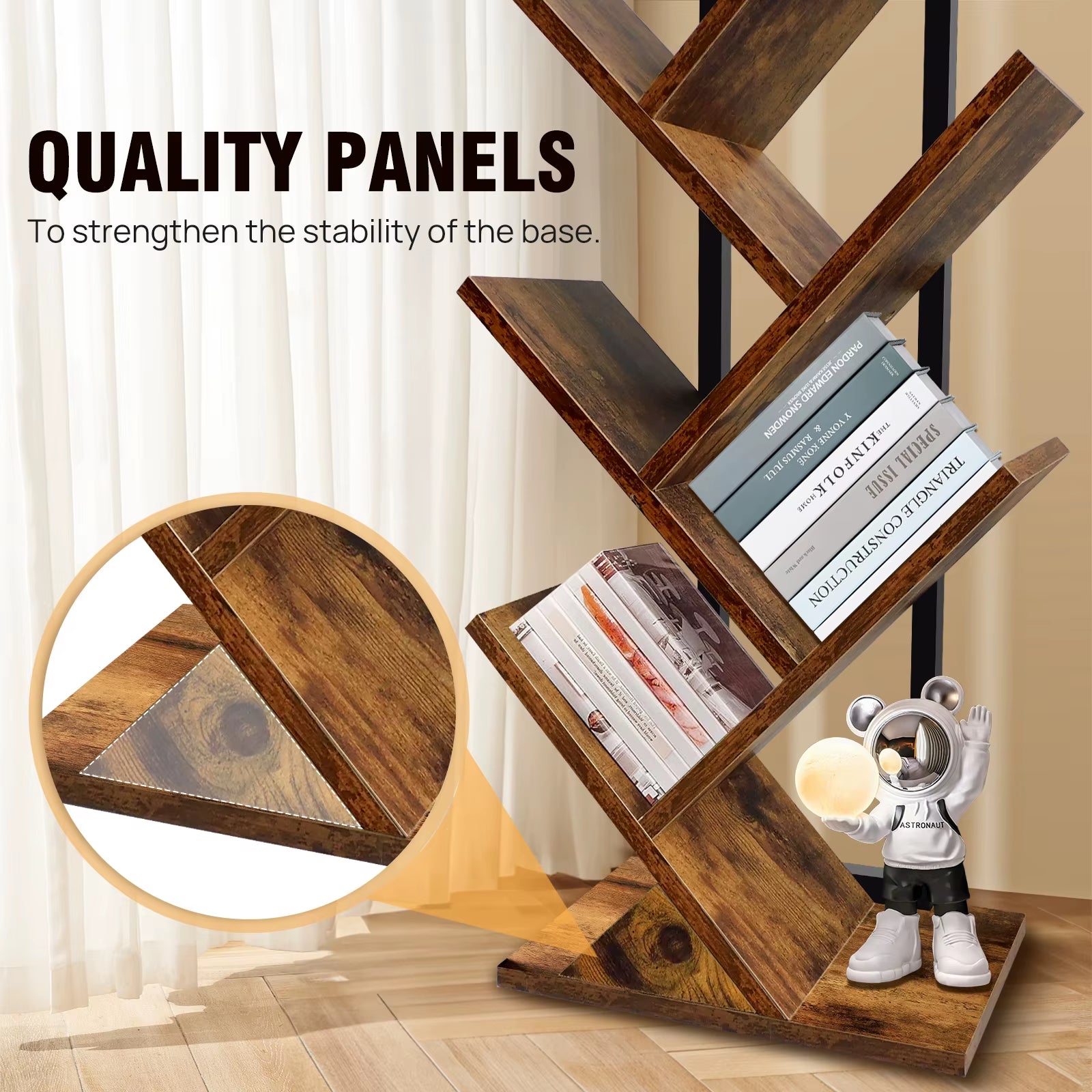 9-Tier Tree Bookshelf,Floor Standing Bookcase,Tree Shaped Book Shelves,Display Storage Shelving Units Storage Rack