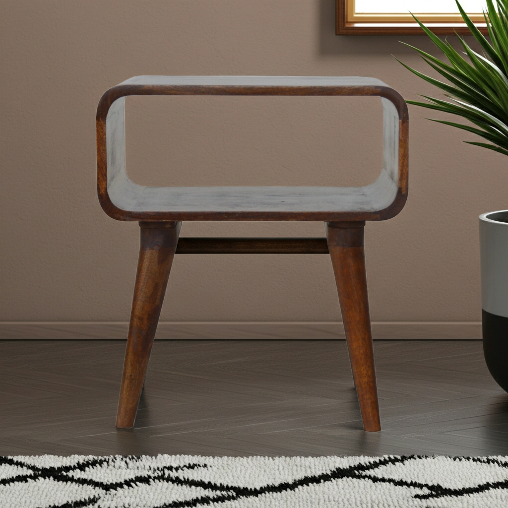 Curved Open Chestnut Bedside Table