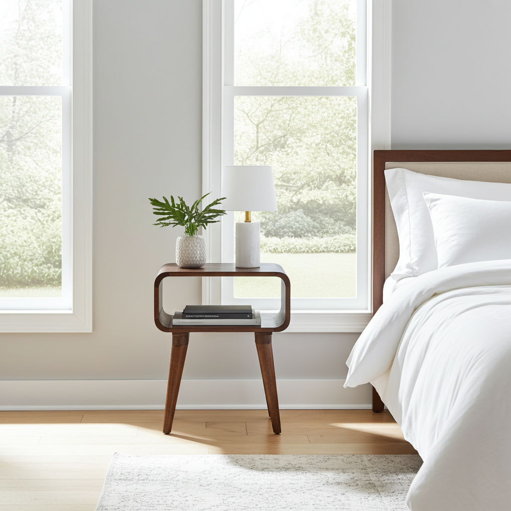 Curved Open Chestnut Bedside Table