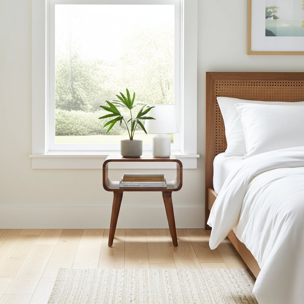 Curved Open Chestnut Bedside Table