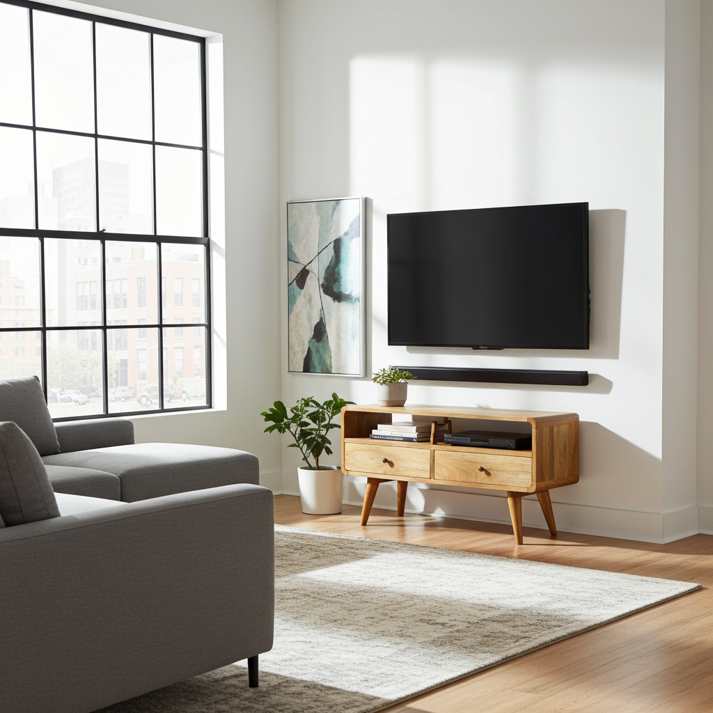 Curved Oak-ish Media Unit