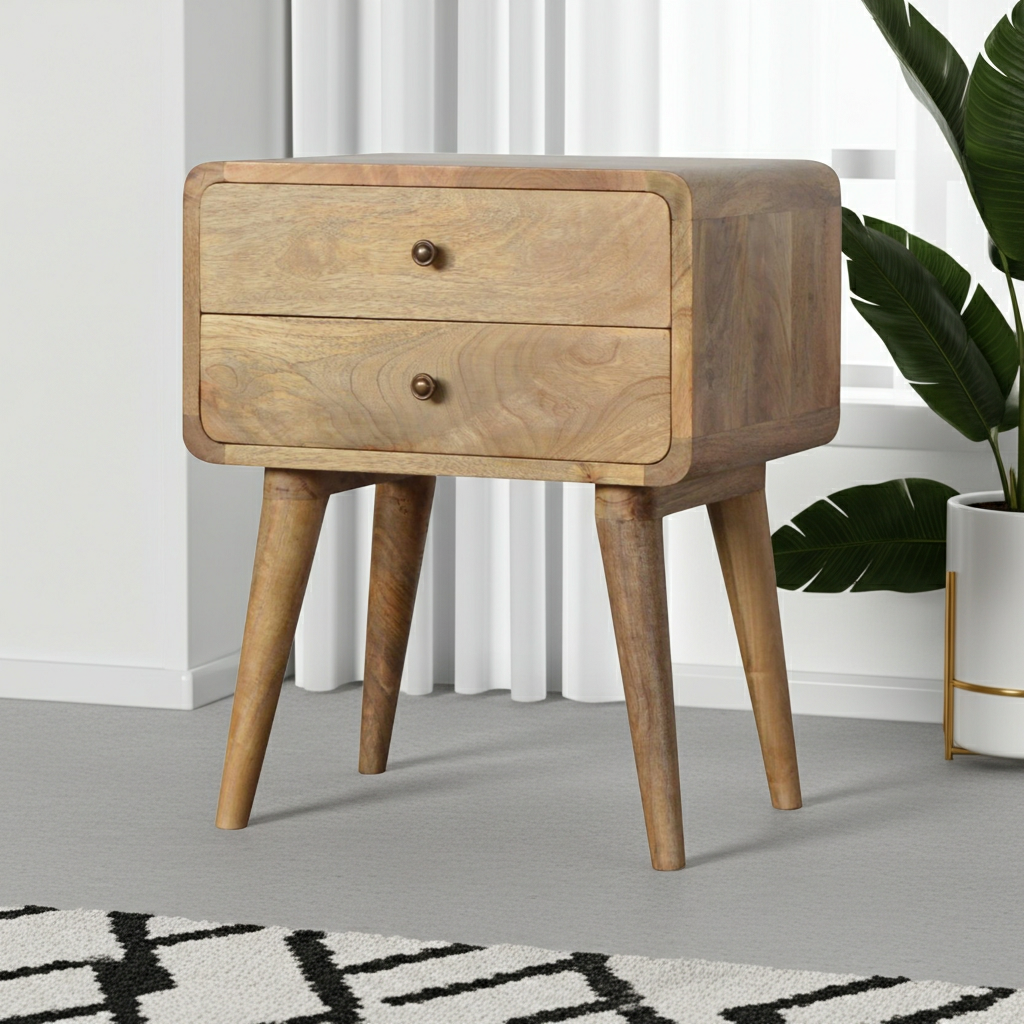 Curved Oak-ish Bedside