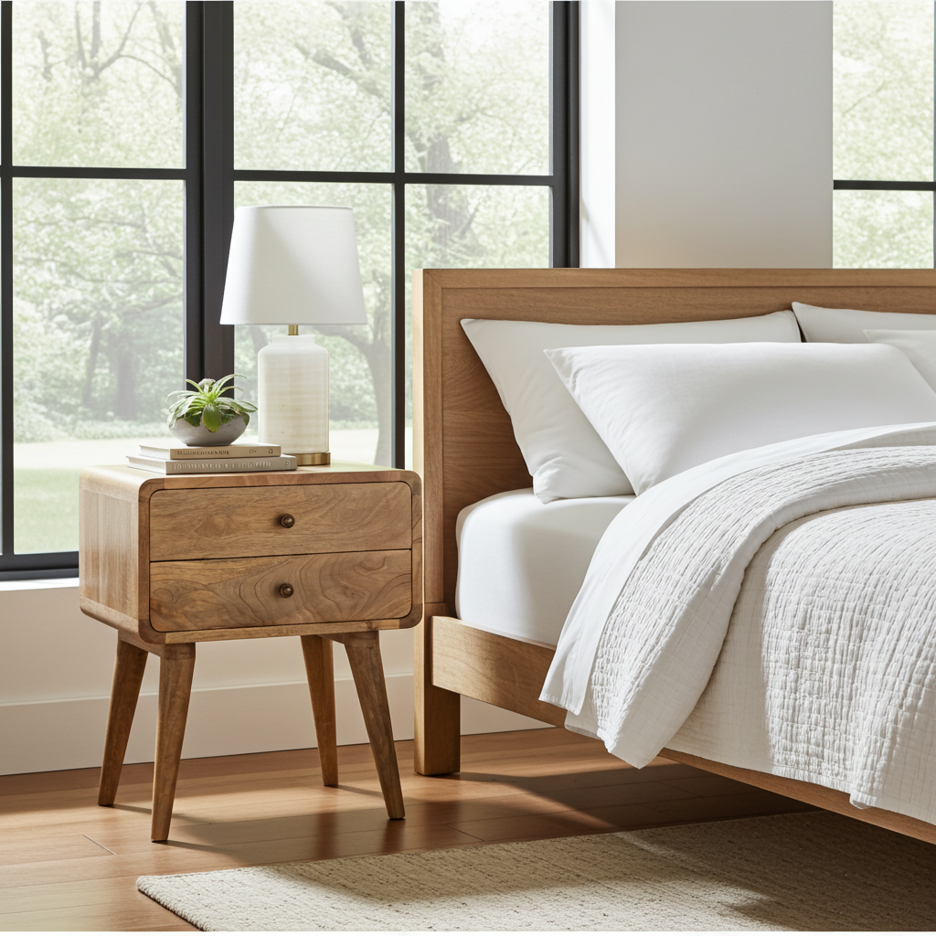 Curved Oak-ish Bedside