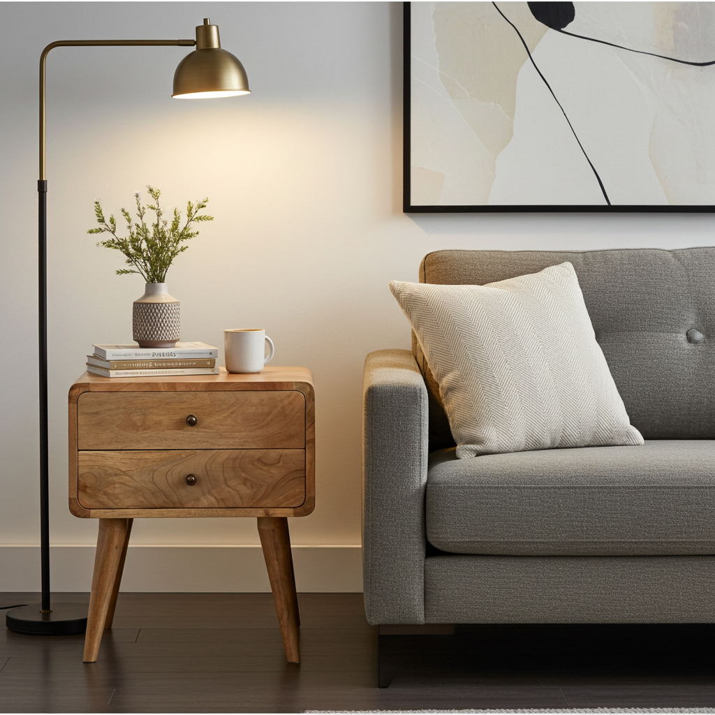 Curved Oak-ish Bedside