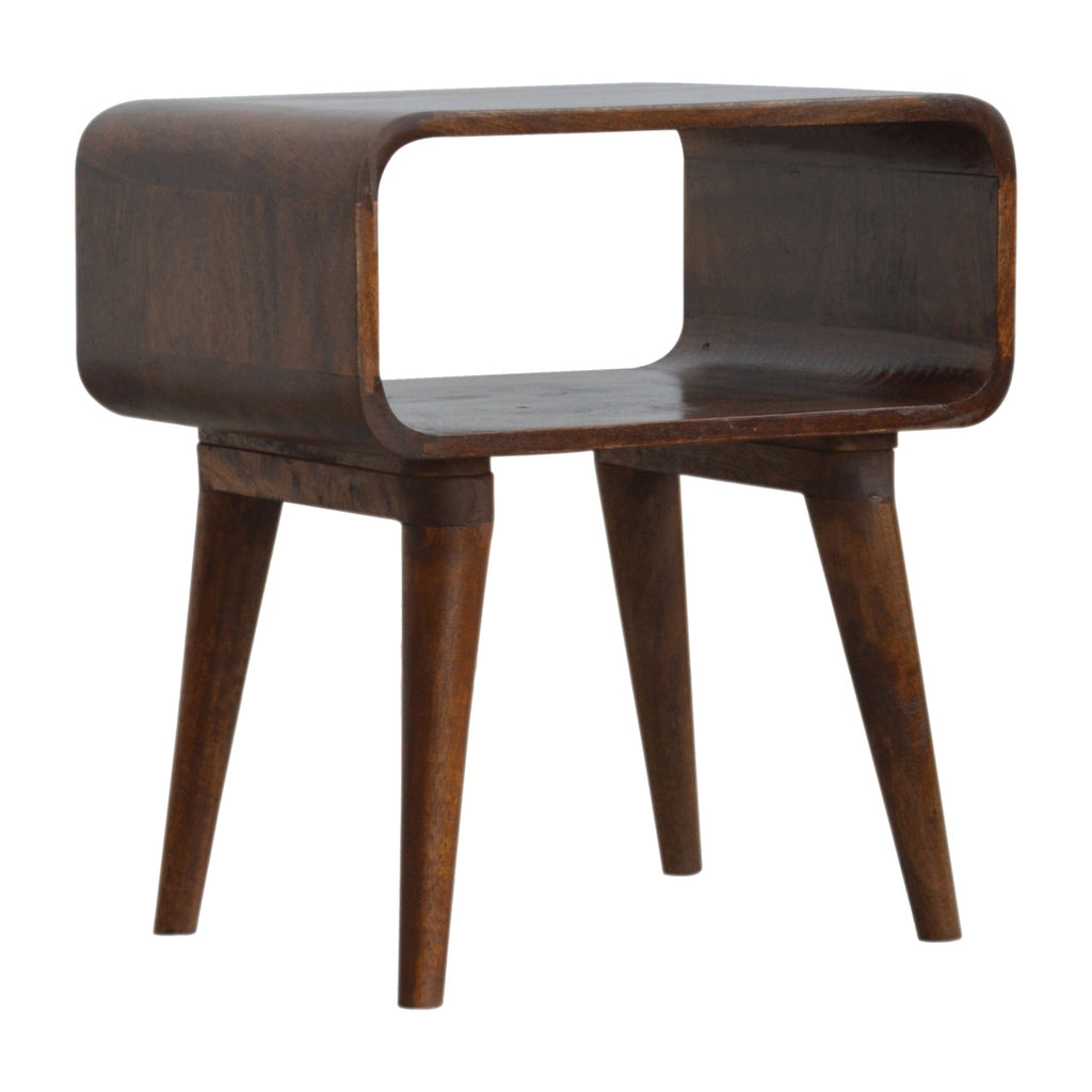 Curved Open Chestnut Bedside Table