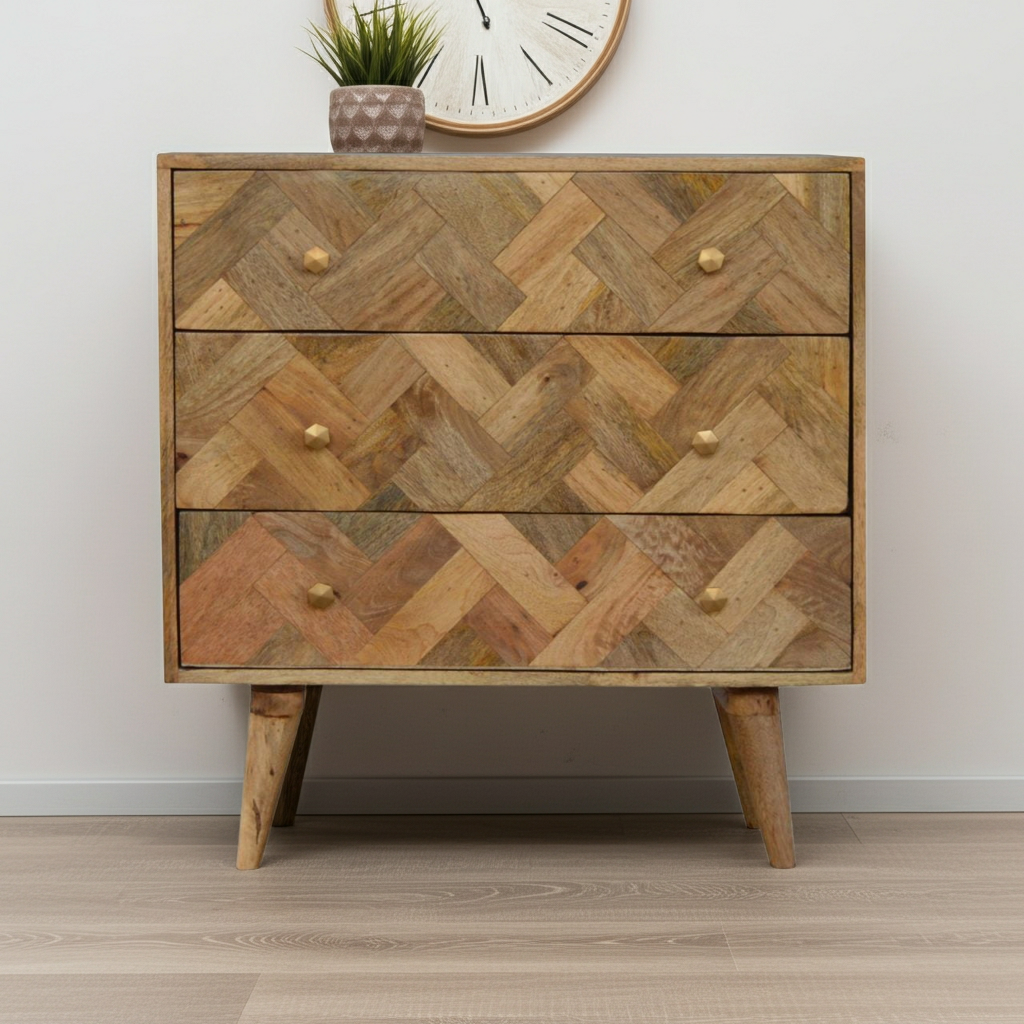 3 Drawer Zig-Zag Patterned Patchwork Chest