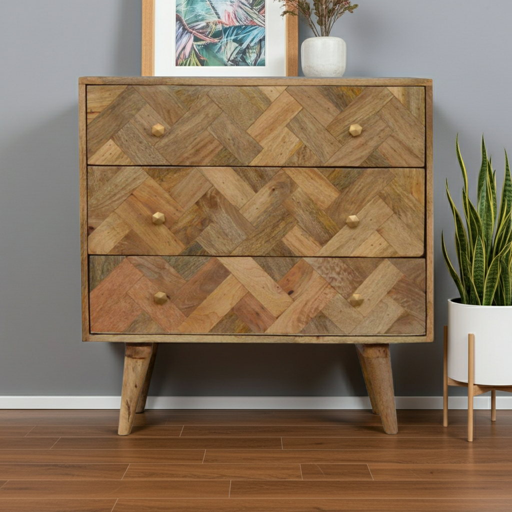 3 Drawer Zig-Zag Patterned Patchwork Chest