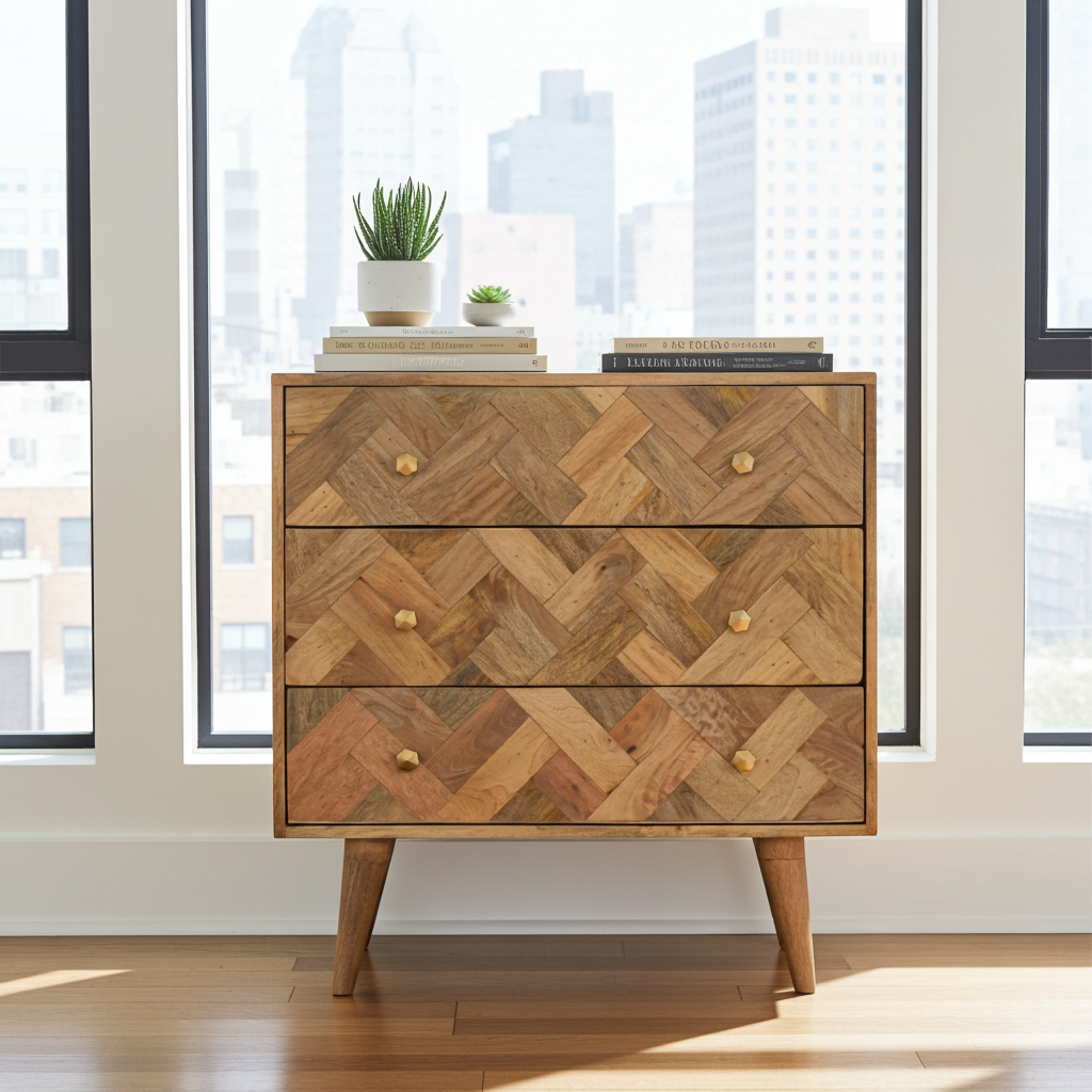 3 Drawer Zig-Zag Patterned Patchwork Chest