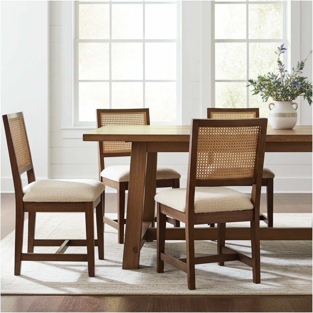 Cream Boucle Rattan Chair